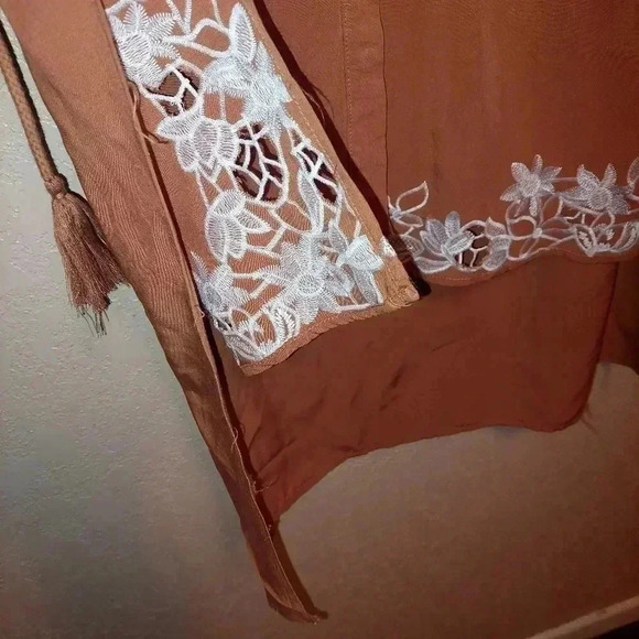 Andree by Unit Embroidered Floral Shirt Dress Duster W/Tie at Waist  Women Large - Picture 10 of 12